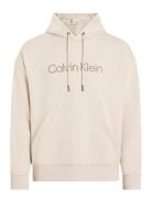 Calvin Klein Textured Embroidery Logo Hoodie Kräm