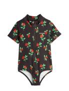 Mini Rodini Lingonberries Aop Ss Swimsuit Svart