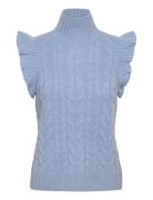 Davida Cashmere Roll Neck Frill Cable Vest Blå