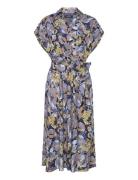 Lauren Ralph Lauren Floral Belted Crepe Dress Blå