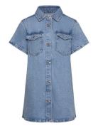 Mango Short Denim Dress Blå