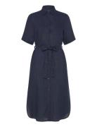 GANT Reg Linen Ss Shirt Dress Marinblå