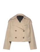 Mango Double-Breasted Cropped Trench Coat Beige