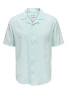 ONLY & SONS Onscaiden Ss Solid Resort Linen Shirt Blå