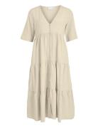 Vila Viprisilla V-Neck 2/4 Midi Dress/1 Beige